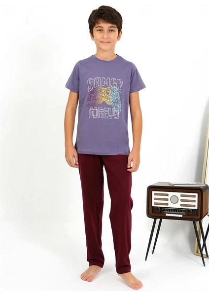 Moda Erkek Çocuk Kısa Kol Penye Pijama Takım Mor fırsatları