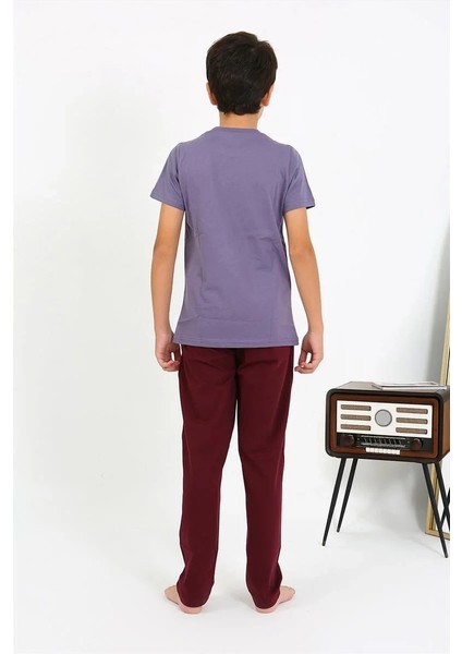 Moda Erkek Çocuk Kısa Kol Penye Pijama Takım Mor indirimleri