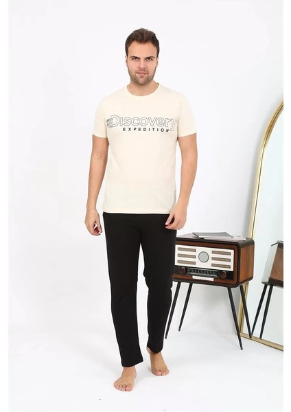 Moda Erkek Kısa Kol Penye Pijama Takımı Krem modelleri