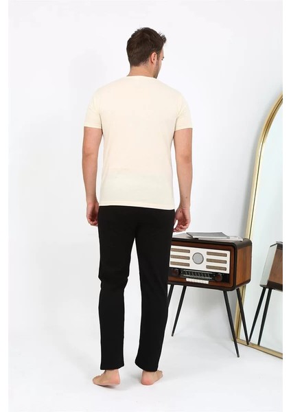 Moda Erkek Kısa Kol Penye Pijama Takımı Krem indirimleri