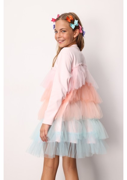 Çok Renkli Katlı Tüllü Kız Çocuk Elbise - Fabiola fırsatları