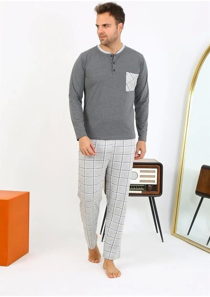 Moda Erkek Uzun Kol Penye Antrasit Pijama Takımı