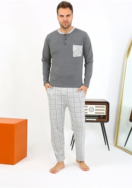 Moda Erkek Uzun Kol Penye Antrasit Pijama Takımı modelleri