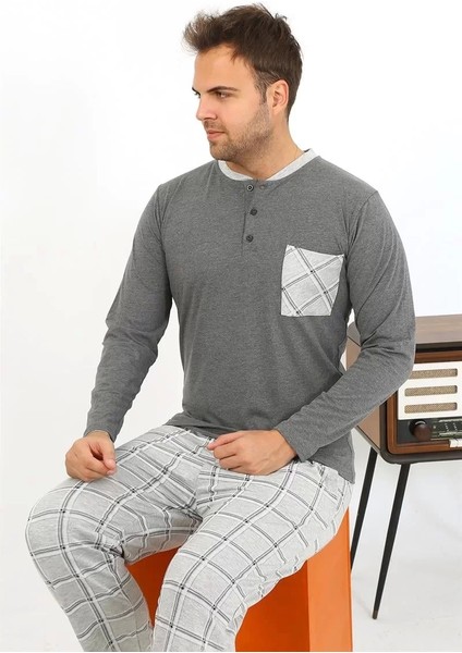 Moda Erkek Uzun Kol Penye Antrasit Pijama Takımı