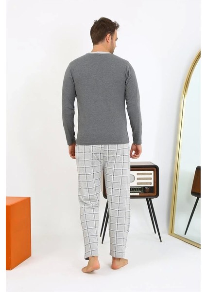 Moda Erkek Uzun Kol Penye Antrasit Pijama Takımı