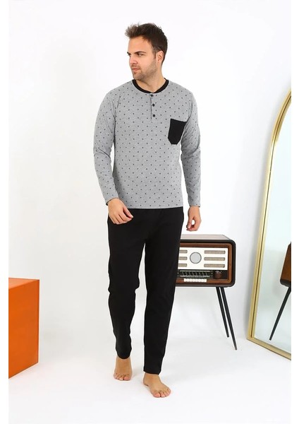 Moda Erkek Uzun Kol Penye Füme Pijama Takımı modelleri