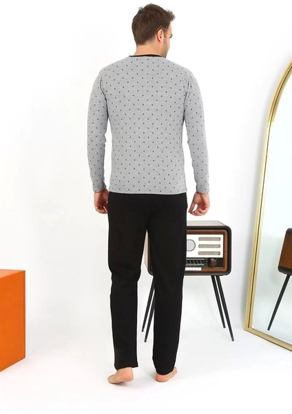 Moda Erkek Uzun Kol Penye Füme Pijama Takımı