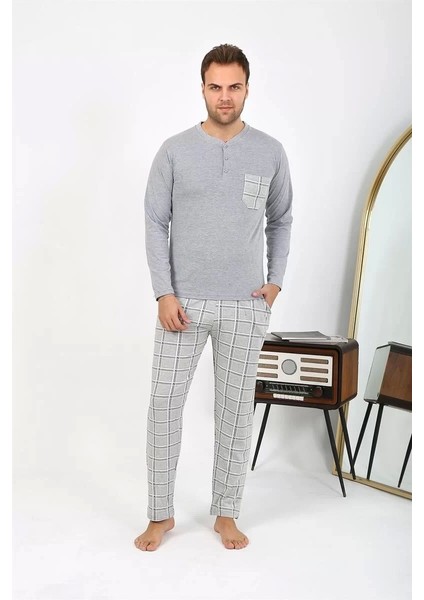 Moda Erkek Uzun Kol Penye Gri Pijama Takımı