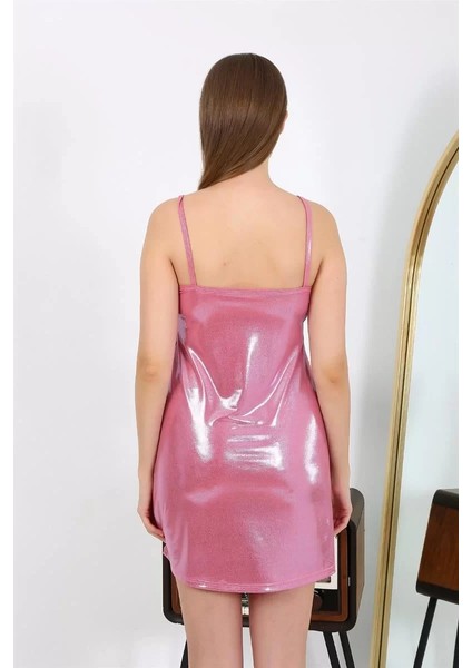 Moda Ip Askılı Micro Kumaş Kısa Parlak Gecelik Ev Giyim Pembe modelleri