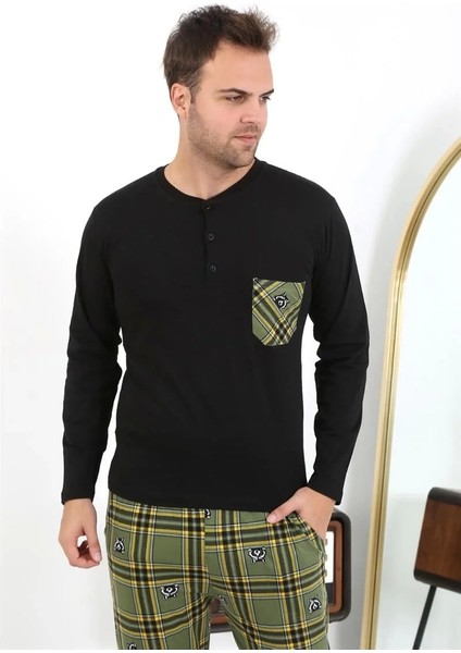 Moda Erkek Uzun Kol Penye Siyah Pijama Takımı