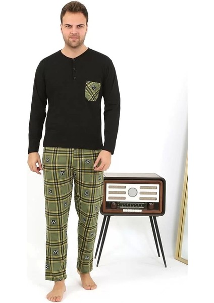 Moda Erkek Uzun Kol Penye Siyah Pijama Takımı modelleri