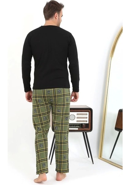 Moda Erkek Uzun Kol Penye Siyah Pijama Takımı