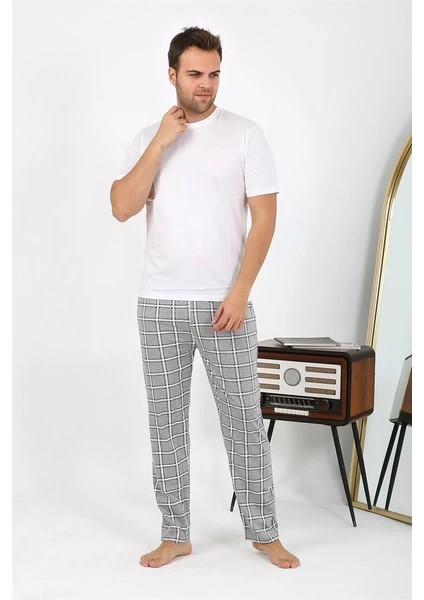 Moda Erkek Ekoseli Desen Penye Tek Alt Pijama Gri indirimleri