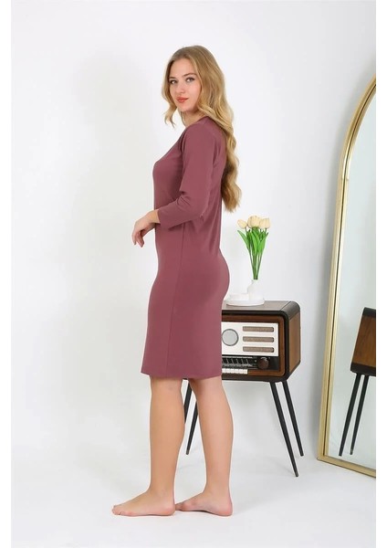 Moda Pamuk Ev Elbisesi Tunik Gecelik Mürdüm modelleri