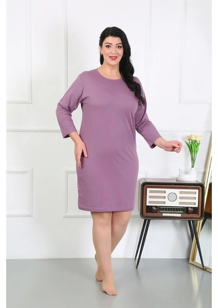 Moda Kadın Büyük Beden Penye Gecelik Ev Elbisesi Mürdüm