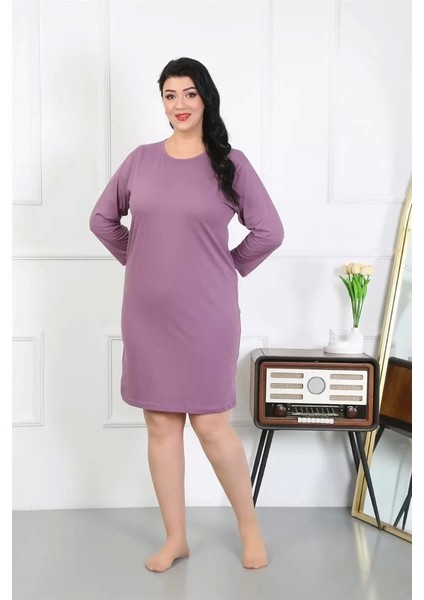 Moda Kadın Büyük Beden Penye Gecelik Ev Elbisesi Mürdüm modelleri