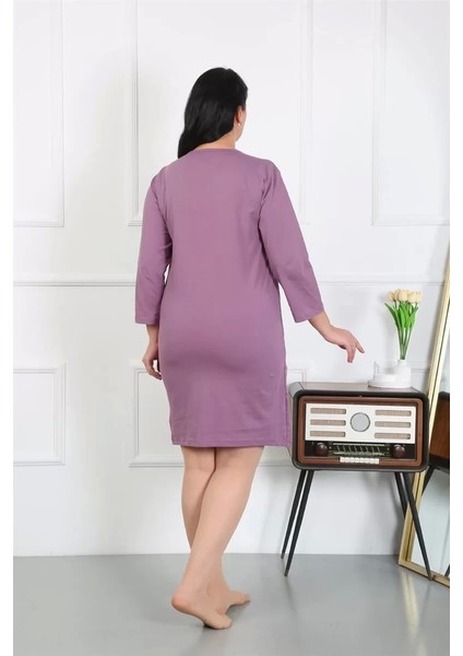 Moda Kadın Büyük Beden Penye Gecelik Ev Elbisesi Mürdüm indirimleri