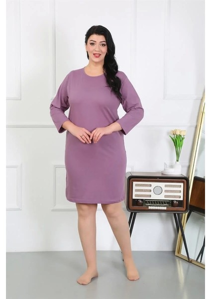 Moda Kadın Büyük Beden Penye Gecelik Ev Elbisesi Mürdüm
