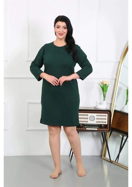 Moda Kadın Büyük Beden Penye Gecelik Ev Elbisesi Zümrüt Yeşili