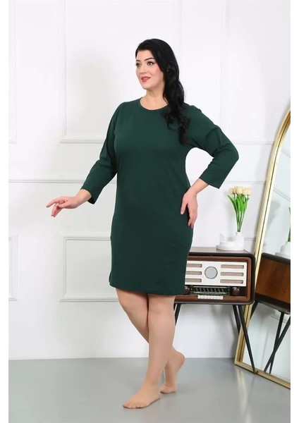 Moda Kadın Büyük Beden Penye Gecelik Ev Elbisesi Zümrüt Yeşili fiyatları