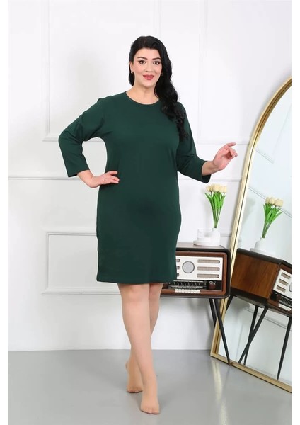 Moda Kadın Büyük Beden Penye Gecelik Ev Elbisesi Zümrüt Yeşili modelleri