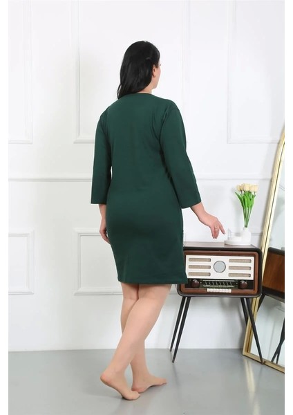 Moda Kadın Büyük Beden Penye Gecelik Ev Elbisesi Zümrüt Yeşili fırsatları