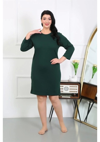 Moda Kadın Büyük Beden Penye Gecelik Ev Elbisesi Zümrüt Yeşili indirimleri