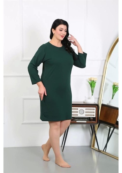 Moda Kadın Büyük Beden Penye Gecelik Ev Elbisesi Zümrüt Yeşili