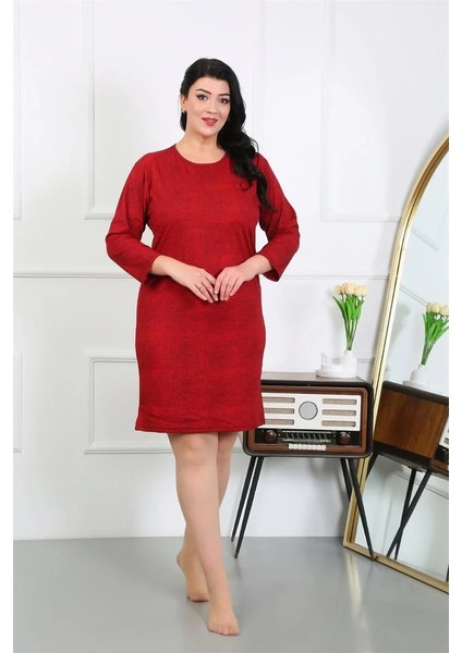 Moda Kadın Büyük Beden Penye Gecelik Ev Elbisesi Kırmızı modelleri