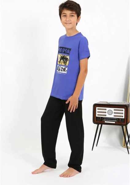 Moda Erkek Çocuk Kısa Kol Penye Pijama Takım Saks modelleri