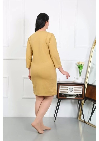 Moda Kadın Büyük Beden Penye Gecelik Ev Elbisesi Hardal fırsatları