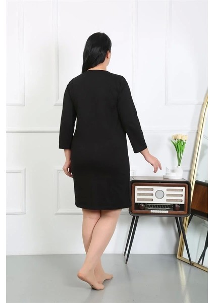 Moda Kadın Büyük Beden Penye Gecelik Ev Elbisesi Siyah indirimleri