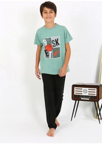 Moda Erkek Çocuk Kısa Kol Penye Pijama Takım Suyeşili fiyatları