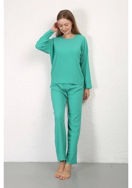 Moda Kadın Bürümcük Kumaş Pijama Takım Yeşil fiyatları