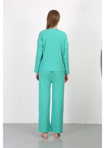 Moda Kadın Bürümcük Kumaş Pijama Takım Yeşil indirimleri