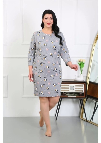 Moda Kadın Büyük Beden Penye Gecelik Ev Elbisesi Gri