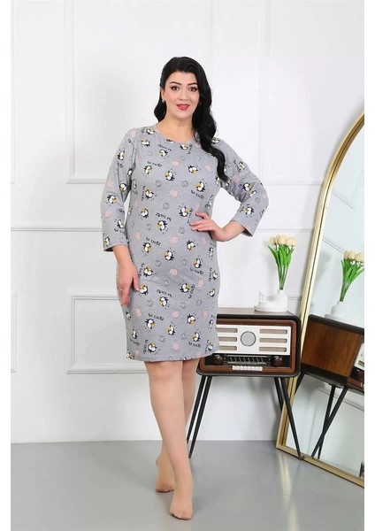 Moda Kadın Büyük Beden Penye Gecelik Ev Elbisesi Gri modelleri