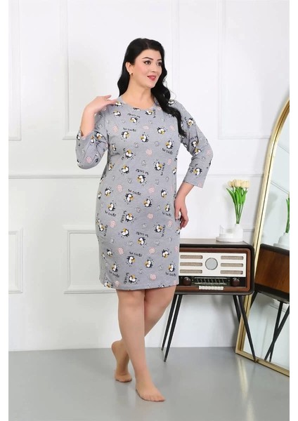 Moda Kadın Büyük Beden Penye Gecelik Ev Elbisesi Gri indirimleri