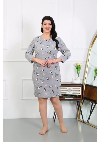 Moda Kadın Büyük Beden Penye Gecelik Ev Elbisesi Gri