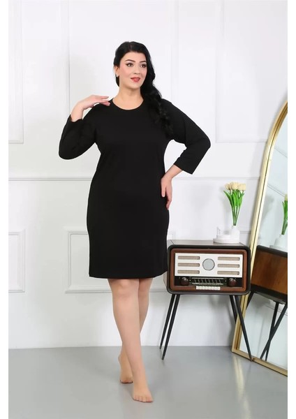 Moda Kadın Büyük Beden Penye Gecelik Ev Elbisesi Siyah fiyatları