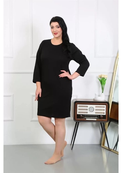 Moda Kadın Büyük Beden Penye Gecelik Ev Elbisesi Siyah fırsatları