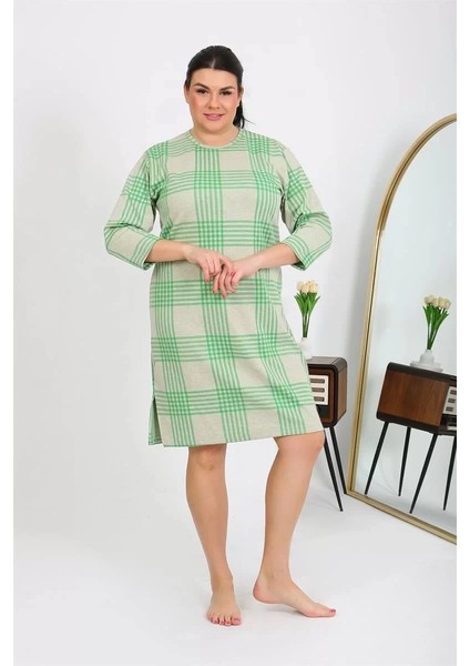 Moda Kadın Büyük Beden Penye Gecelik Ev Elbisesi Yeşil