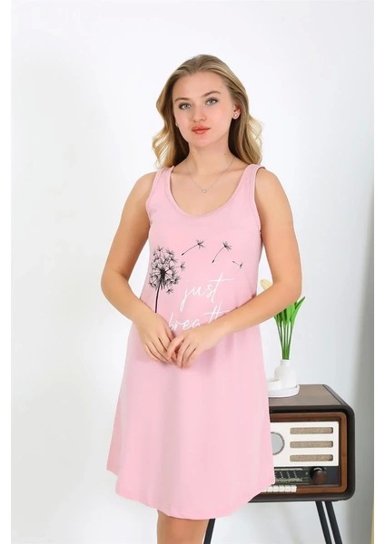 Moda Kadın Kalın Askılı Penye Gecelik Pembe