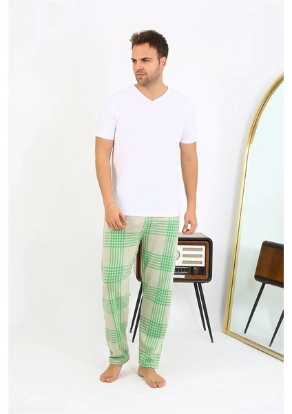 Moda Erkek Ekoseli Desen Penye Tek Alt Pijama Yeşil fiyatları