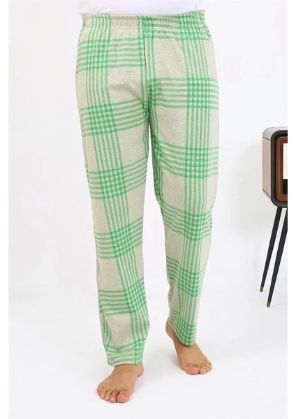 Moda Erkek Ekoseli Desen Penye Tek Alt Pijama Yeşil fırsatları