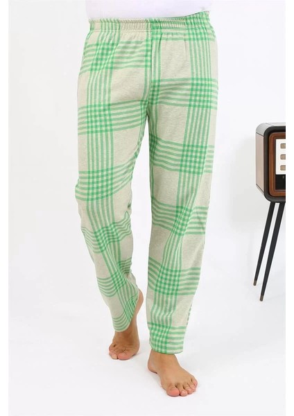 Moda Erkek Ekoseli Desen Penye Tek Alt Pijama Yeşil indirimleri