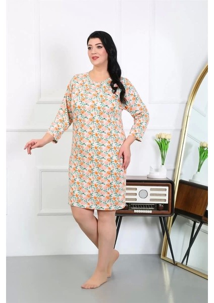 Moda Kadın Büyük Beden Penye Gecelik Ev Elbisesi Krem fiyatları