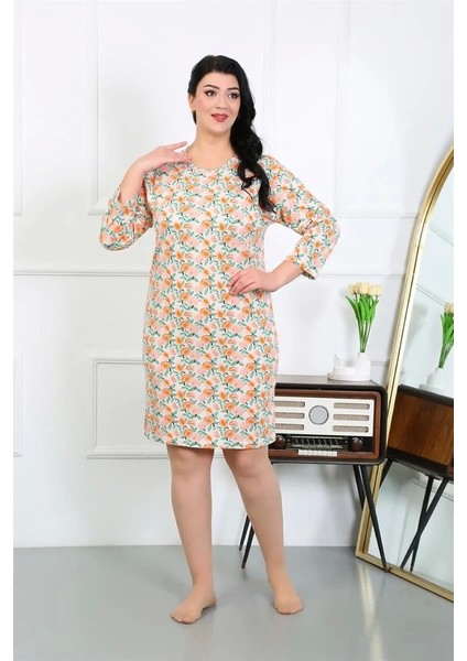 Moda Kadın Büyük Beden Penye Gecelik Ev Elbisesi Krem indirimleri