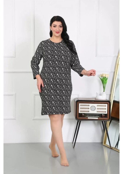 Moda Kadın Büyük Beden Penye Gecelik Ev Elbisesi Siyah indirimleri