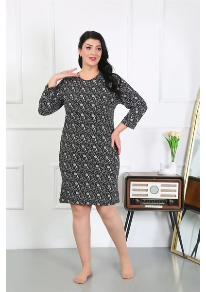 Moda Kadın Büyük Beden Penye Gecelik Ev Elbisesi Siyah